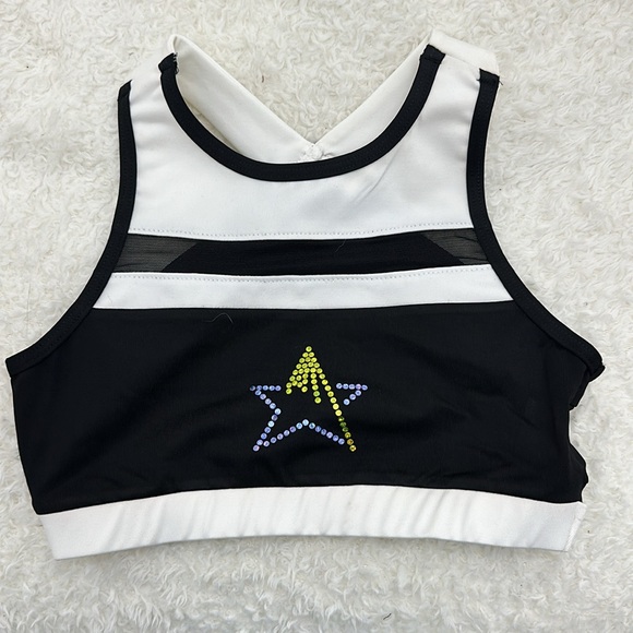New Varsity Black & White Sports Bra with Sequin Sparkle Star Size Youth Medium - Picture 1 of 7